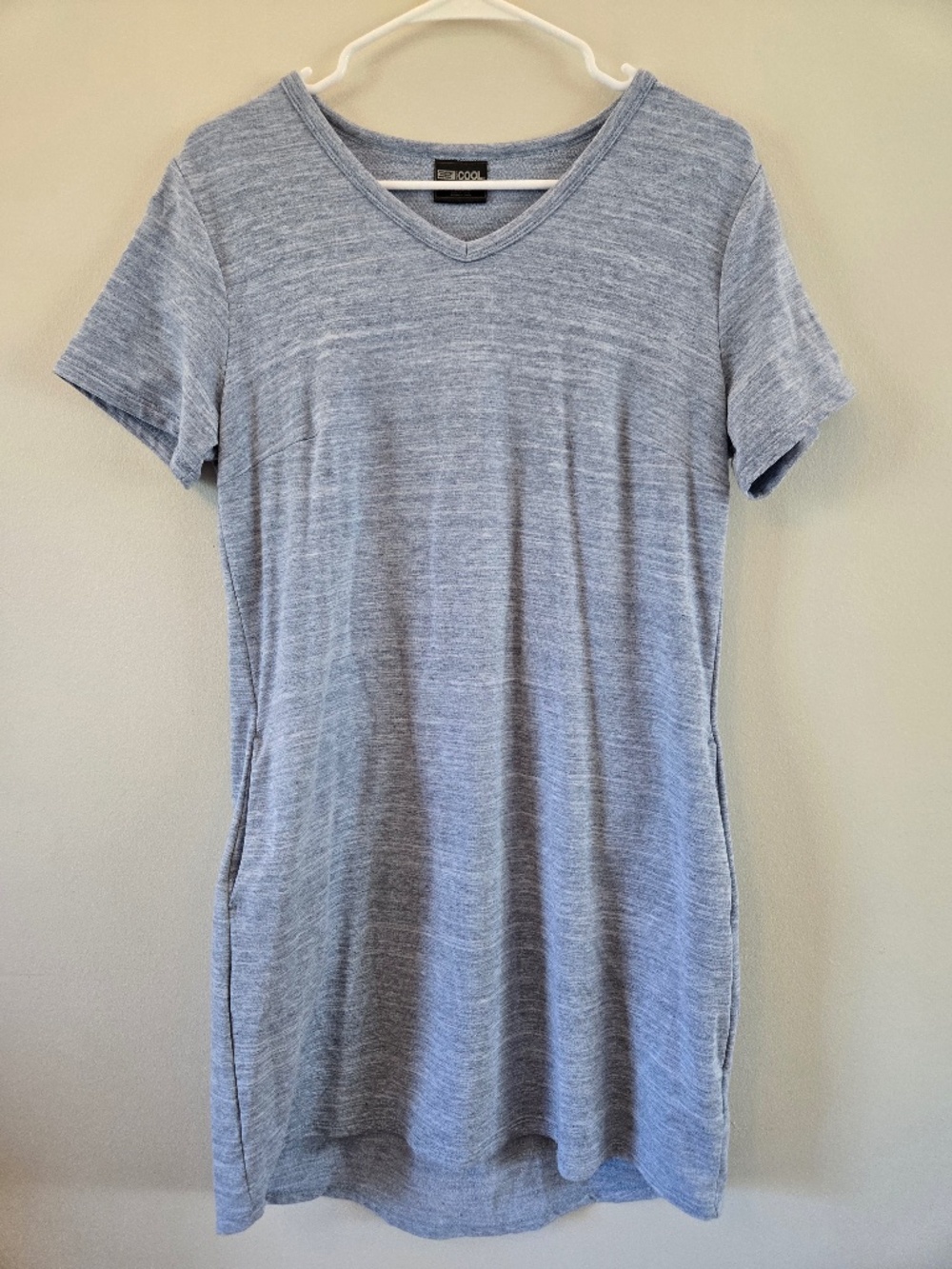 32 Degrees Cool Heather Blue Short Sleeve V-Neck Dress with Pockets